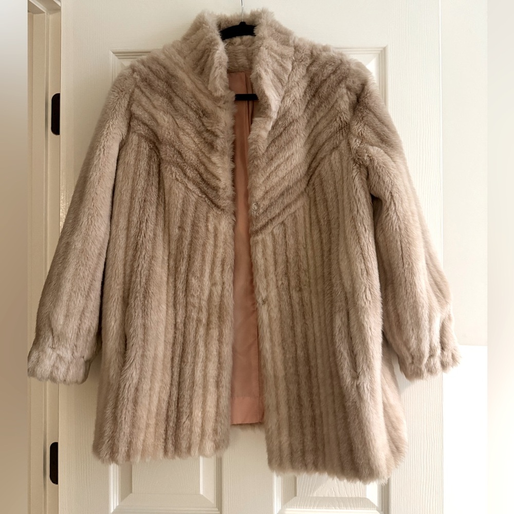 Jacques Saint Laurent Women's Vintage Fur Overcoat Beige Size Maybe